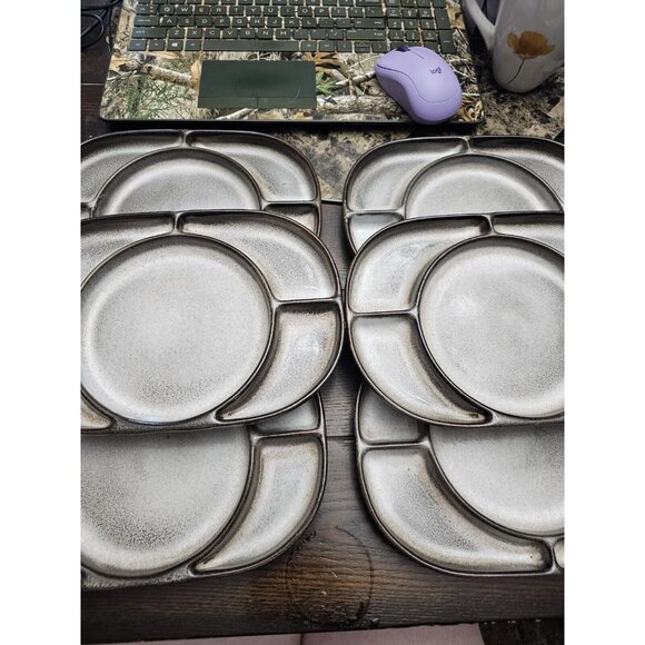 Ceramano West Germany Stoneware Sectioned Snack Plates Set Of 6 Vintage - Picture 1 of 5